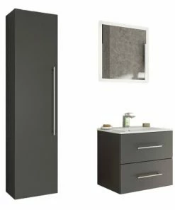 3-teiliges LED-Badmöbel-Set HOMELINE - Anthrazit Seidenglanz - 60 Cm