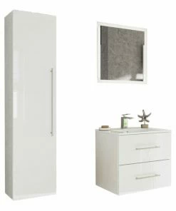 3-teiliges LED-Badmöbel-Set HOMELINE - Weiß Hochglanz - 60 Cm