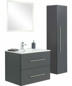 3-teiliges LED-Badmöbel-Set HOMELINE - Anthrazit Seidenglanz - 75 Cm