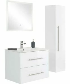 3-teiliges LED-Badmöbel-Set HOMELINE - Weiß Hochglanz - 75 Cm