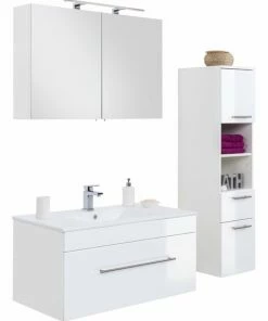 3-teiliges Badmöbel-Set VIVA - Weiß Hochglanz