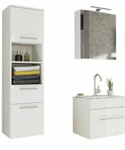 3-teiliges Badmöbel-Set VIVA - Weiß Hochglanz - LED-Beleuchtung