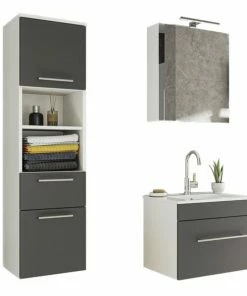 3-teiliges Badmöbel-Set VIVA - Anthrazit Seidenglanz - LED-Beleuchtung