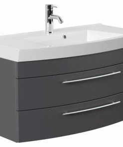 Waschtisch - Anthrazit Seidenglanz - Mit Waschbecken - 100 Cm
