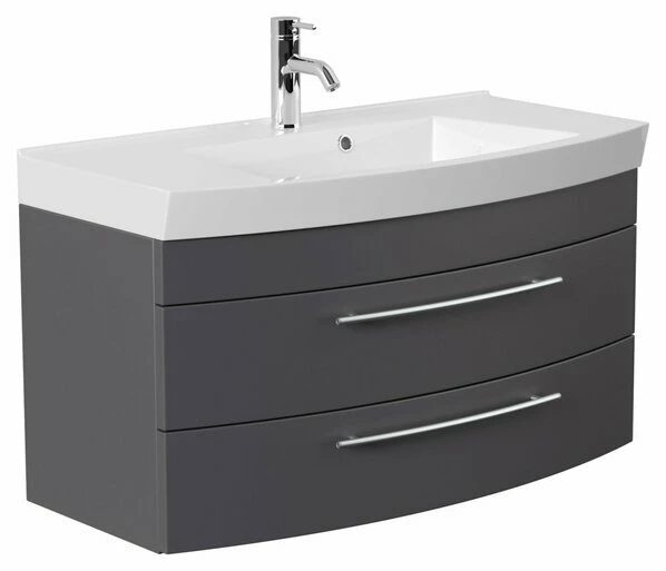 Waschtisch - Anthrazit Seidenglanz - Mit Waschbecken - 100 Cm 3 Waschtisch - Anthrazit Seidenglanz - Mit Waschbecken - 100 Cm