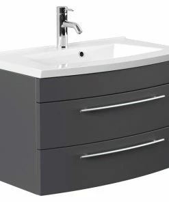 Waschtisch - Anthrazit Seidenglanz - Mit Waschbecken - 82 Cm