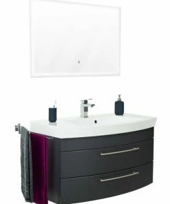 2-teiliges Badmöbel-Set LUNA - Anthrazit Seidenglanz - 100 Cm Breit