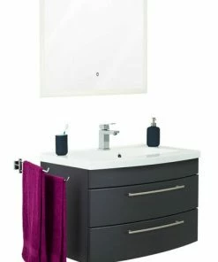 2-teiliges Badmöbel-Set LUNA - Anthrazit Seidenglanz - 80 Cm Breit