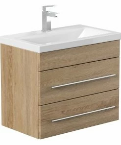 Waschtisch PORTUS - Eiche Hell - Mit Waschbecken - 2 Schubkästen - 60 Cm