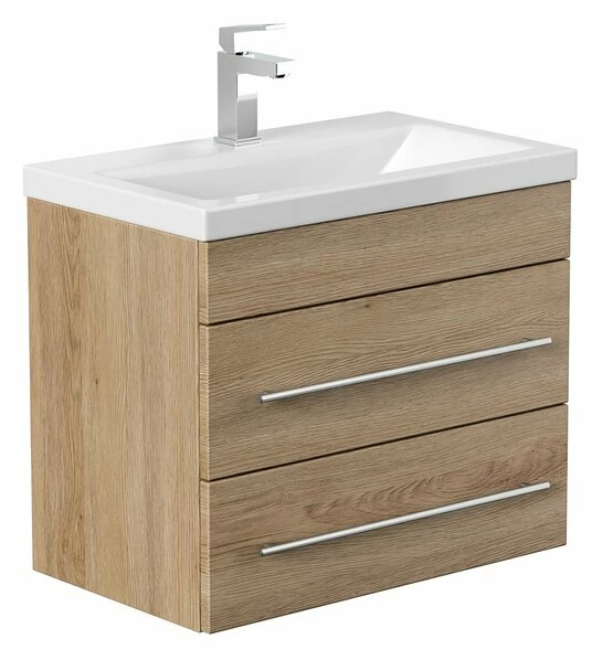 Waschtisch PORTUS - Eiche Hell - Mit Waschbecken - 2 Schubkästen - 60 Cm 3 Waschtisch PORTUS - Eiche Hell - Mit Waschbecken - 2 Schubkästen - 60 Cm