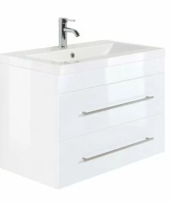 Waschtisch AURORA - Weiß Hochglanz-weiß - Mit Waschbecken - 86 Cm