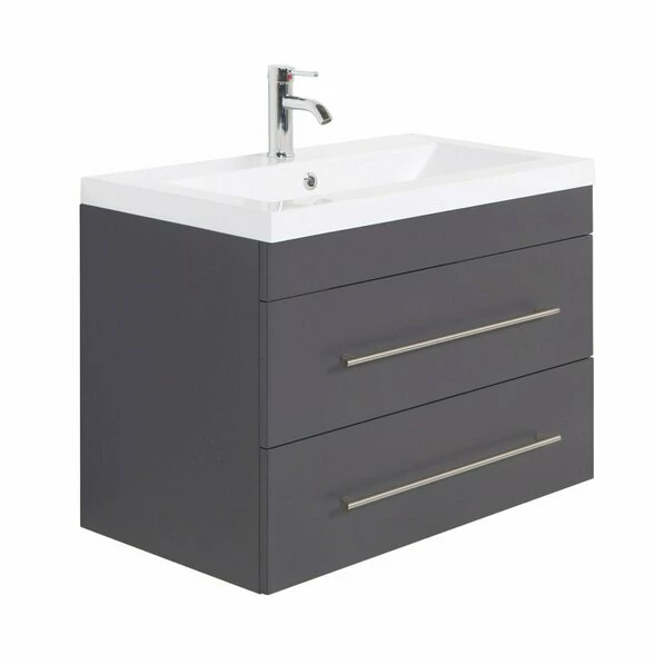 Waschtisch AURORA - Anthrazit Seidenglanz-anthrazit - Mit Waschbecken - 86 Cm 3 Waschtisch AURORA - Anthrazit Seidenglanz-anthrazit - Mit Waschbecken - 86 Cm
