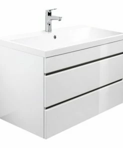 Waschtisch FELINI - Weiß Hochglanz-weiß - Grifflos - 90 Cm