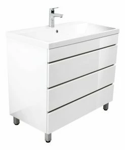 Stand-Waschtisch FELINI - Weiß Hochglanz-weiß - Grifflos - 90 Cm