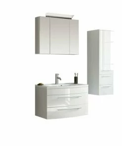 4-teiliges Badmöbel-Set - Weiß Hochglanz - 82 Cm