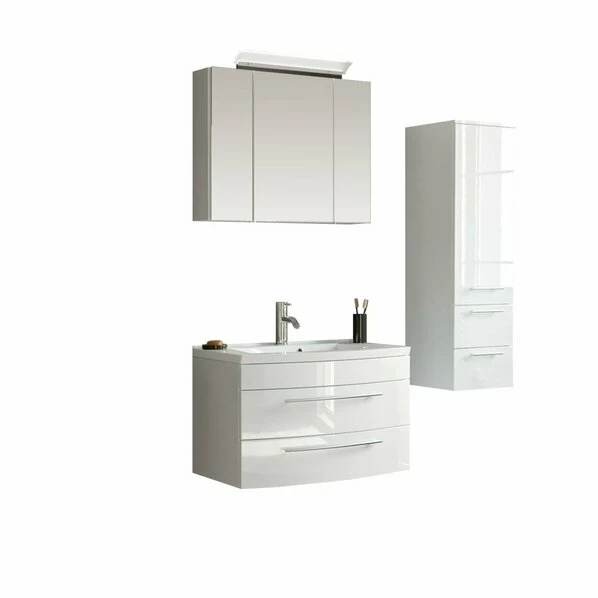 4-teiliges Badmöbel-Set - Weiß Hochglanz - 82 Cm 3 4-teiliges Badmöbel-Set - Weiß Hochglanz - 82 Cm