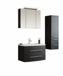 4-teiliges Badmöbel-Set - Anthrazit Seidenglanz - 82 Cm