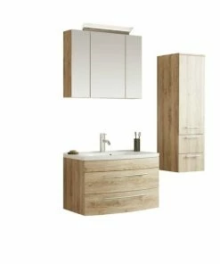 4-teiliges Badmöbel-Set - Eiche Hell - 82 Cm
