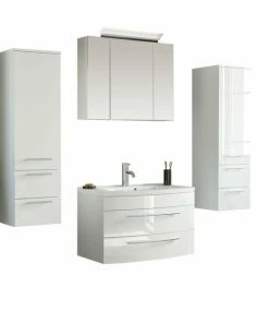 5-teiliges Badmöbel-Set - Weiß Hochglanz - 82 Cm