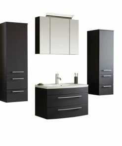 5-teiliges Badmöbel-Set - Anthrazit Seidenglanz - 82 Cm