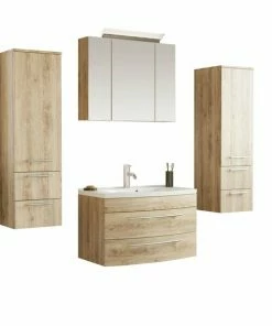 5-teiliges Badmöbel-Set - Eiche Hell - 82 Cm