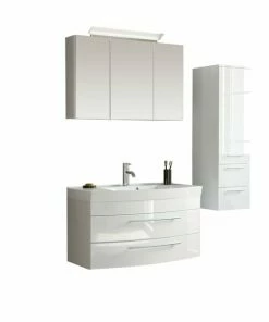 4-teiliges Badmöbel-Set - Weiß Hochglanz - 100 Cm