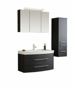 4-teiliges Badmöbel-Set - Anthrazit Seidenglanz - 100 Cm