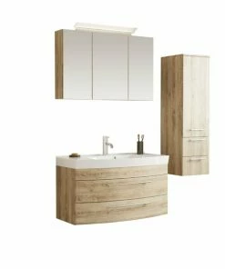 4-teiliges Badmöbel-Set - Eiche Hell - 100 Cm