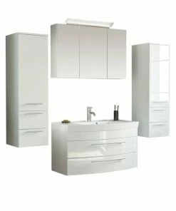 5-teiliges Badmöbel-Set - Weiß Hochglanz - 100 Cm