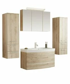 5-teiliges Badmöbel-Set - Eiche Hell - 100 Cm