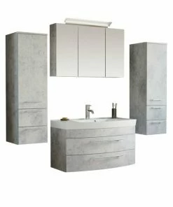 5-teiliges Badmöbel-Set - Betonoptik - 100 Cm