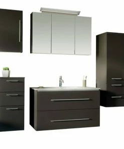 5-teiliges Badmöbel-Set HOMELINE 100 - Anthrazit - Anthrazit Seidenglanz