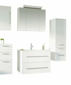 5-teiliges Badmöbel-Set HOMELINE 80 - Weiß - Weiß Hochglanz