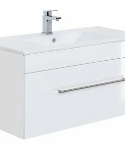 Waschtisch VIVA - Weiß Hochglanz - Weiß - Mit Waschbecken - 100 Cm