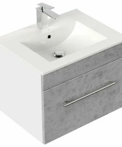 Waschtisch VIVA - Beton-weiß - Mit Waschbecken - 61,5 Cm
