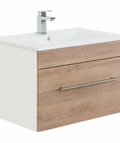Waschtisch VIVA - Eiche Hell - Weiß - Mit Waschbecken - 75 Cm