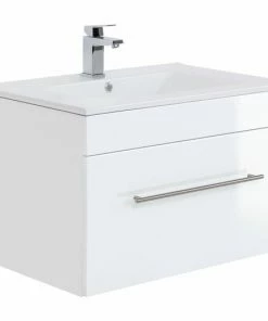 Waschtisch VIVA - Weiß Hochglanz - Weiß - Mit Waschbecken - 75 Cm
