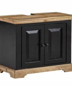 Waschbeckenunterschrank - Schwarz - Mangoholz Massiv - 73 Cm