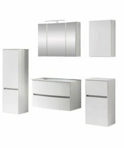 5-teiliges Badmöbelset KOPENHAGEN - Weiß Matt - Glasbecken Weiß