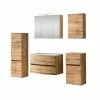 5-teiliges Badmöbelset KOPENHAGEN - Wotan Eiche - Glasbecken Weiß