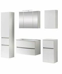 5-teiliges Badmöbelset KOPENHAGEN - Weiß Matt - Glasbecken Weiß