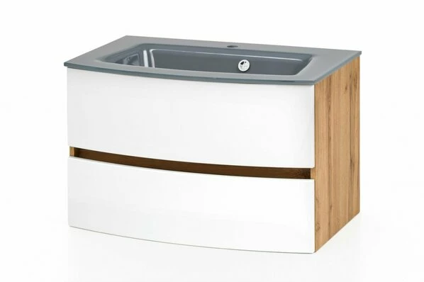 Waschtisch KOPENHAGEN - Weiß-Wotan Eiche - 80 Cm 3 Waschtisch KOPENHAGEN - Weiß-Wotan Eiche - 80 Cm