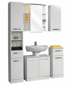 5-teiliges Badmöbelset - Weiß Glänzend - LED-Beleuchtung