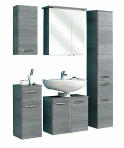 5-teiliges Badmöbelset - Graphit Struktur