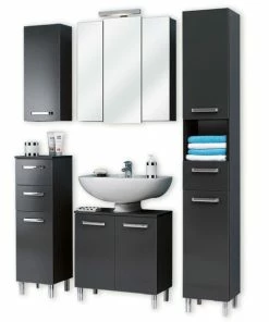 5-teiliges Badmöbel-Set - Anthrazit Glänzend - LED-Beleuchtung