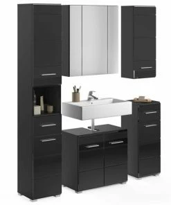 5-teiliges Badmöbel-Set - Schwarz - Mit 3D-Spiegelschrank